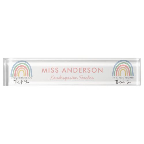 Modern watercolor rainbow teacher thank you gift t desk name plate