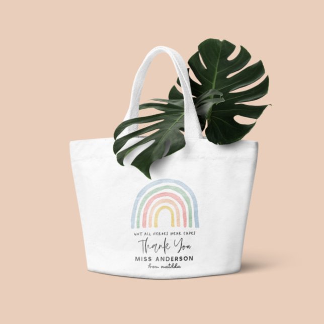 Modern watercolor rainbow teacher thank you gift t large tote bag (Creator Uploaded)