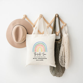 Modern watercolor rainbow teacher thank you gift t tote bag