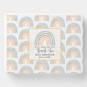 Modern watercolor rainbow teacher thank you gift t wooden box sign