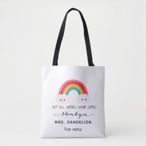 Modern watercolor rainbow teacher thank you gift  tote bag