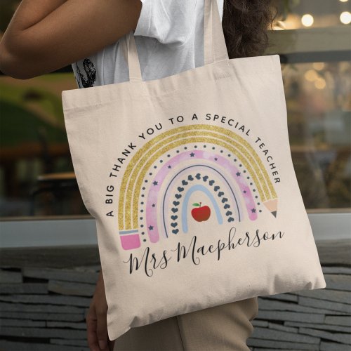 Modern Watercolor Rainbow Teacher Thank You Gift Tote Bag