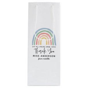 Modern watercolor rainbow teacher thank you gift  wine gift bag