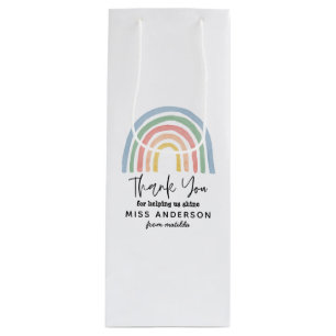 Modern watercolor rainbow teacher thank you gift  wine gift bag