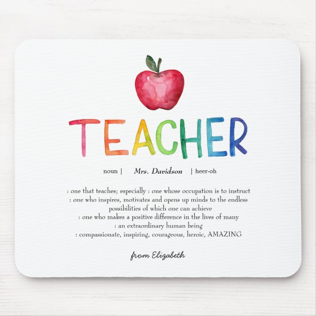 Modern Watercolor Rainbow Teacher Thank You  Mouse Pad (Front)