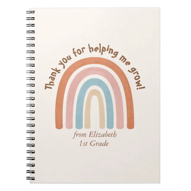 Modern Watercolor Rainbow Teacher Thank You Notebook | Zazzle