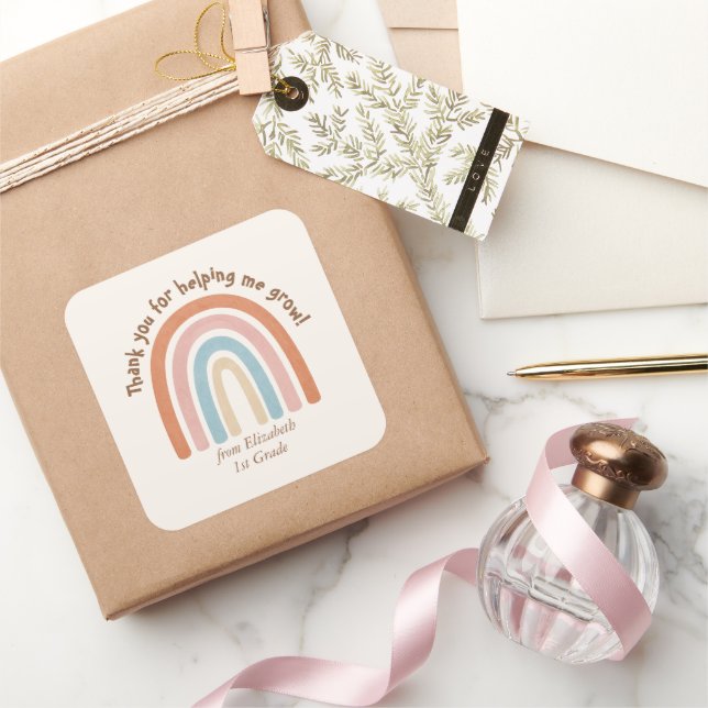 Modern Watercolor Rainbow Teacher Thank You Square Sticker (Gifting)