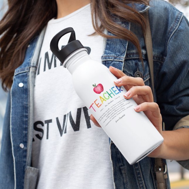 Modern Watercolor Rainbow Teacher Thank You   Stainless Steel Water Bottle (Creator Uploaded)