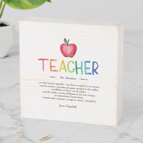 Modern Watercolor Rainbow Teacher Thank You  Wooden Box Sign