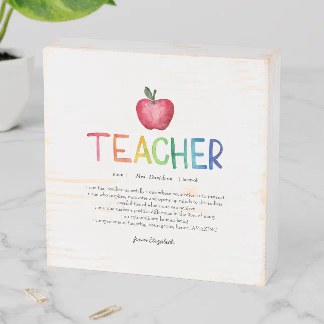 Modern Watercolor Rainbow Teacher Thank You Wooden Box Sign | Zazzle