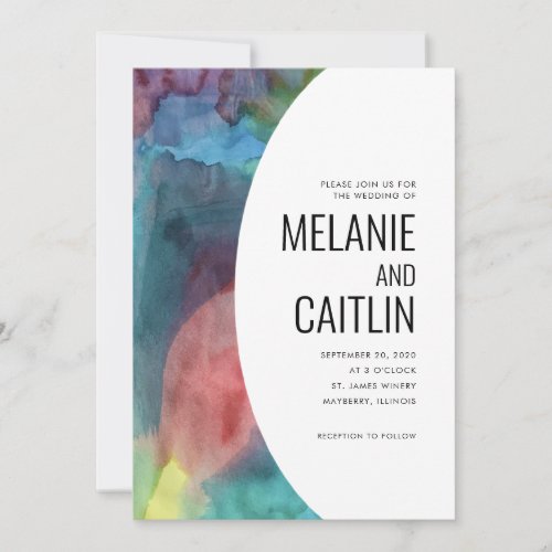 Modern Watercolor Rainbow Wedding Invitation