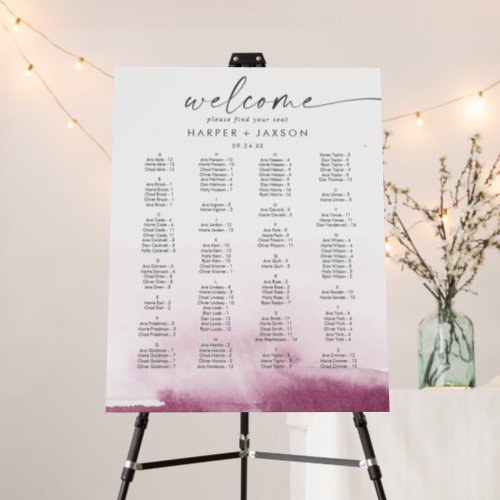 Modern Watercolor Red Alphabetical Seating Chart Foam Board