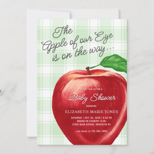 Modern Watercolor Red Apple of our Eye Baby Shower Invitation
