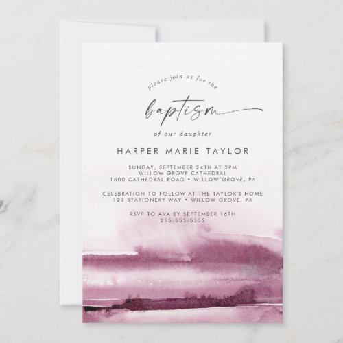 Modern Watercolor  Red Baptism Invitation