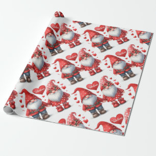 Modern watercolor red cute valentine gnome couple wrapping paper