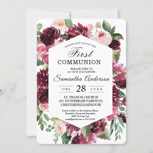 Modern Watercolor Red Floral Frame  Invitation