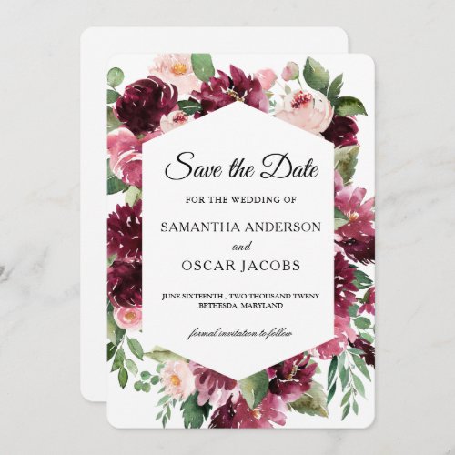 Modern Watercolor Red Floral Frame  Save The Date