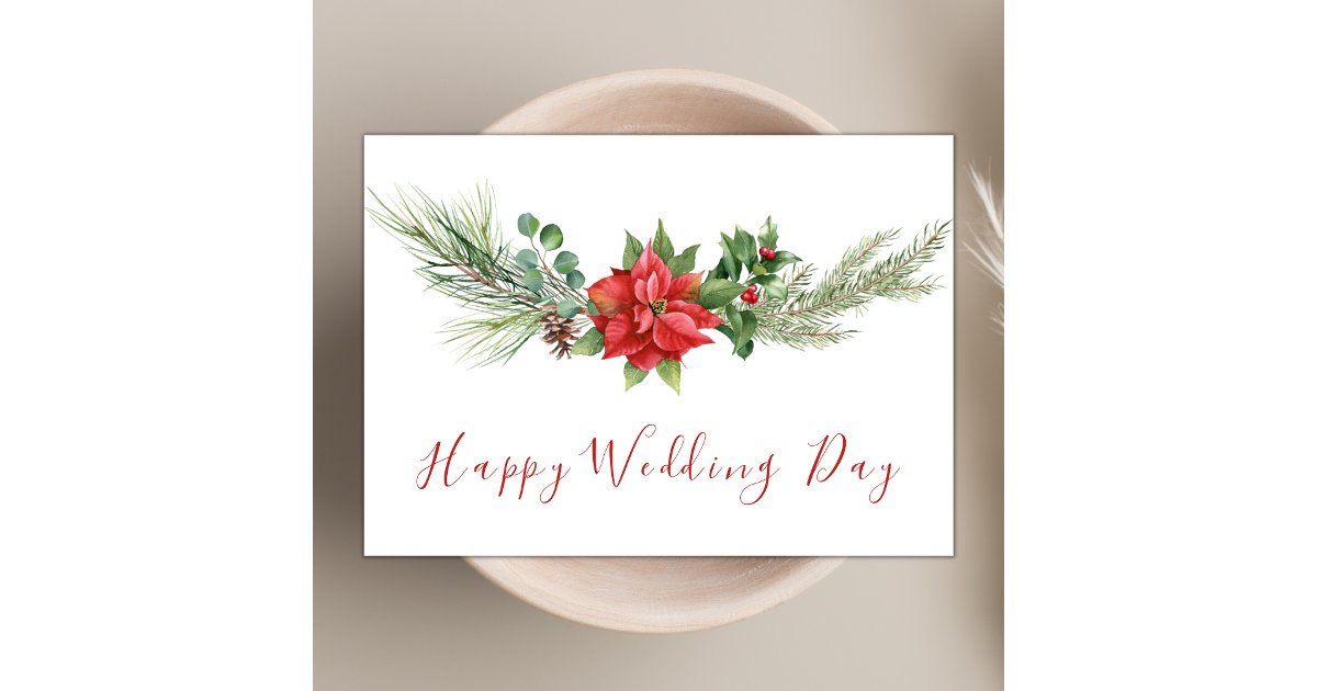 Modern Watercolor Red Floral Happy Wedding Day Card | Zazzle