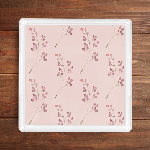 Modern Watercolor Red Flower Pattern Acrylic Tray