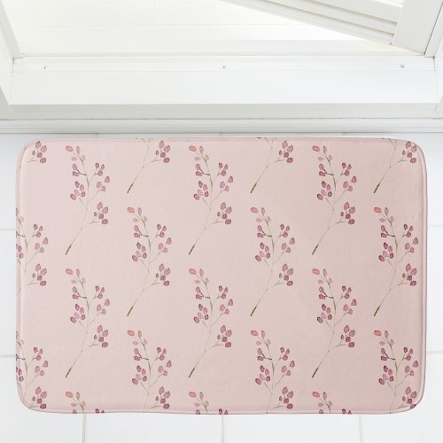 Modern Watercolor Red Flower Pattern Bath Mat