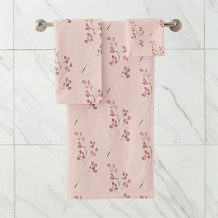 Modern Watercolor Red Flower Pattern Bath Towel Set