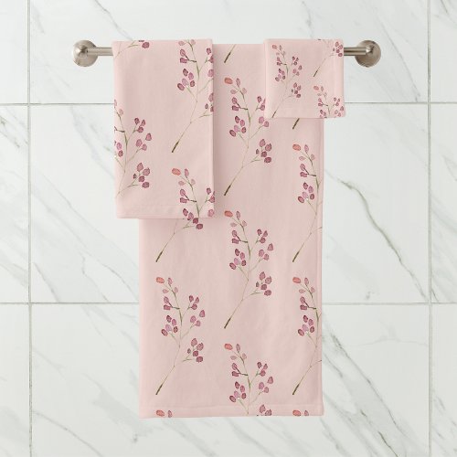 Modern Watercolor Red Flower Pattern Bath Towel Set