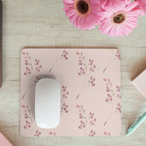 Modern Watercolor Red Flower Pattern Mouse Pad