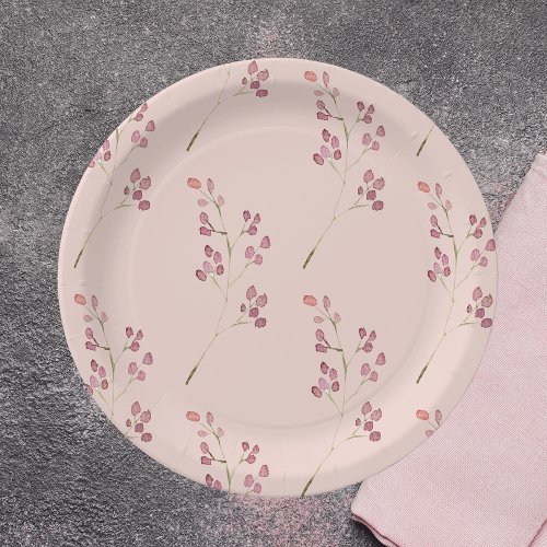 Modern Watercolor Red Flower Pattern Paper Plates