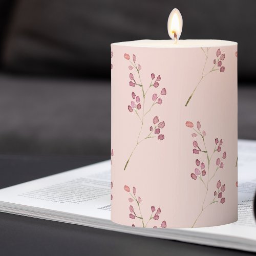 Modern Watercolor Red Flower Pattern Pillar Candle