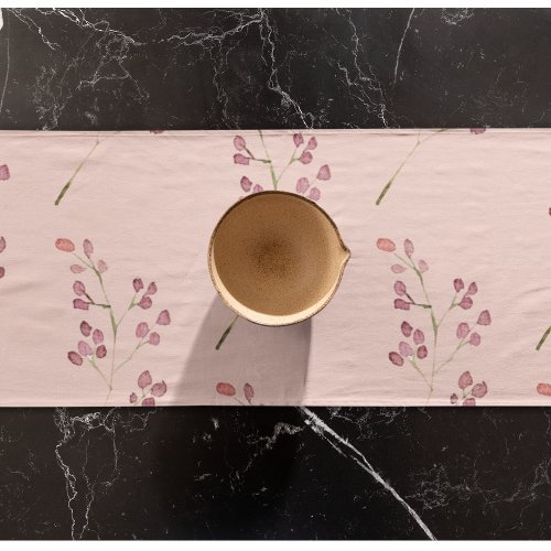 Modern Watercolor Red Flower Pattern Short Table Runner