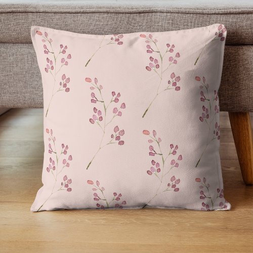 Modern Watercolor Red Flower Pattern Throw Pillow