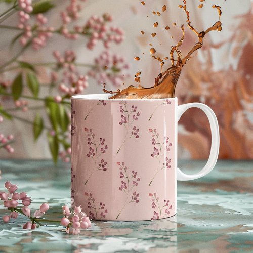 Modern Watercolor Red Flower Pattern Two_Tone Coffee Mug