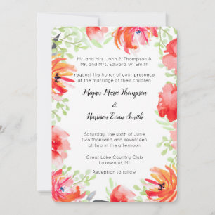 Modern Watercolor Red Flower Wedding Invitation