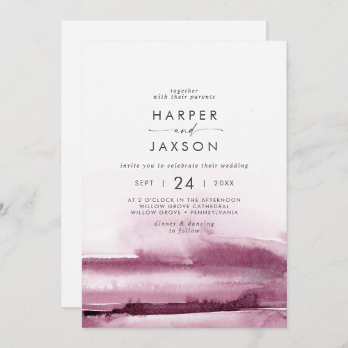 Modern Watercolor  Red Front and Back Wedding Invitation