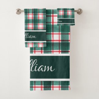 Modern Watercolor Red Green Buffalo Checks