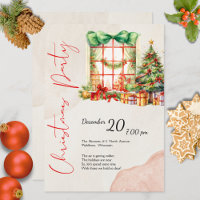 Modern Watercolor Red Green Cute Christmas Party