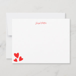 Modern Watercolor Red Hearts Valentine's Day Note Card