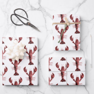 Modern Watercolor Red Lobster Wrapping Paper Sheets