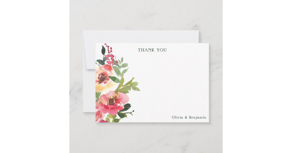 Modern Watercolor Red Pink Floral Wedding Custom Thank You Card | Zazzle