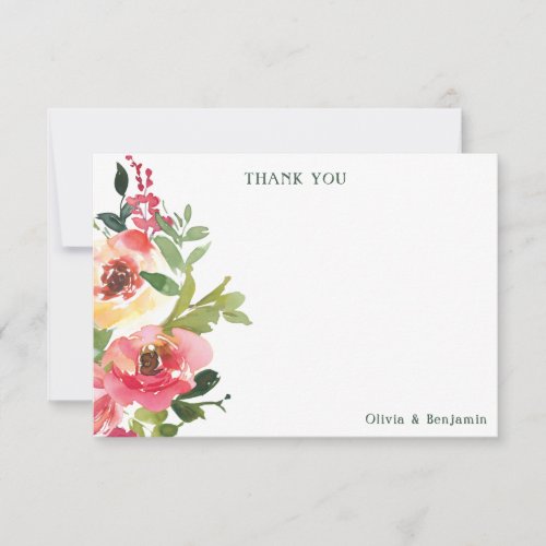 Modern Watercolor Red Pink Floral Wedding Custom  Thank You Card