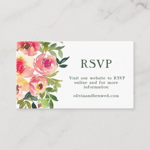 Modern Watercolor Red Pink Floral Wedding RSVP Enclosure Card