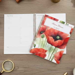 Modern Watercolor Red Poppies Planner