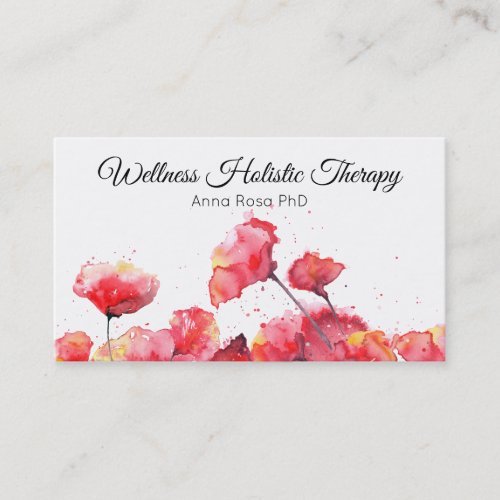  Modern Watercolor Red Poppy Flower Floral Business Card