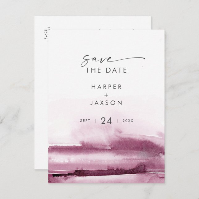 Modern Watercolor | Red Save the Date Invitation Postcard (Front/Back)