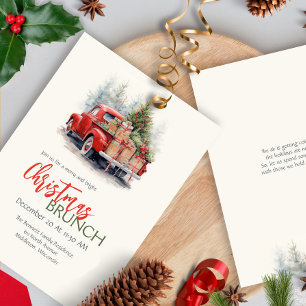 Modern Watercolor Red Truck Green Christmas Party Invitation