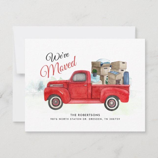 Modern Watercolor Red Truck Moving Announcement (Front)