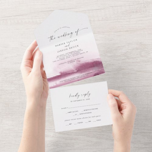 Modern Watercolor  Red Wedding All In One Invitation