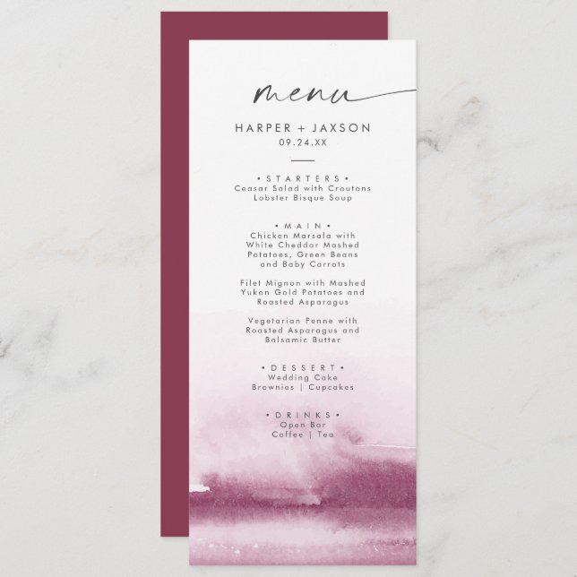 Modern Watercolor | Red Wedding Dinner Menu (Front/Back)