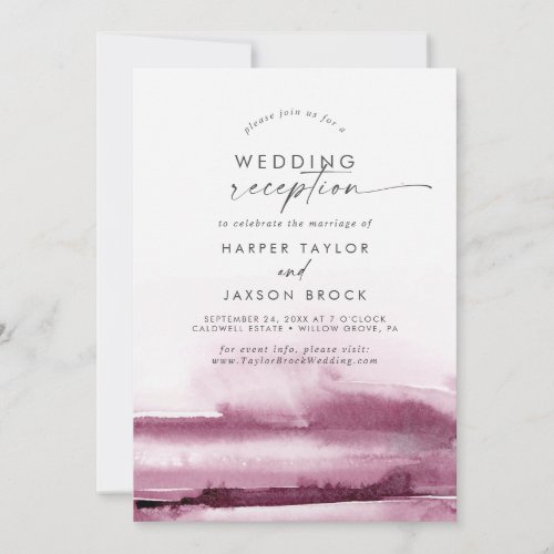 Modern Watercolor  Red Wedding Reception Invitation