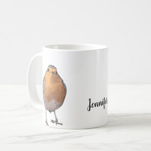 Modern watercolor Robin bird monogram name Coffee Mug